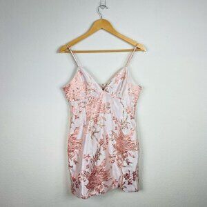 Wild Fable Blush Pink Floral Jacquard Strappy Mini Dress M Metallic Baby Doll